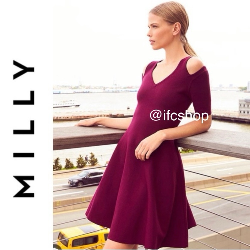 NWT Milly Slit-Shoulder Fit-&-Flare Dress